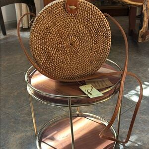 Collectioneighteen Natural tan Round wicker purse with strap, New with tag